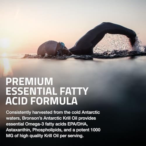 Bronson Antarktisches Krillöl 1000 mg mit Omega-3-Fettsäuren EPA, DHA, Astaxanthin und Phospholipiden – 60 Weichkapseln