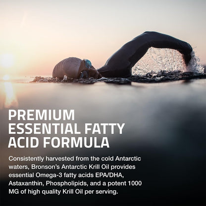 Bronson Antarktisches Krillöl 1000 mg mit Omega-3-Fettsäuren EPA, DHA, Astaxanthin und Phospholipiden – 60 Weichkapseln
