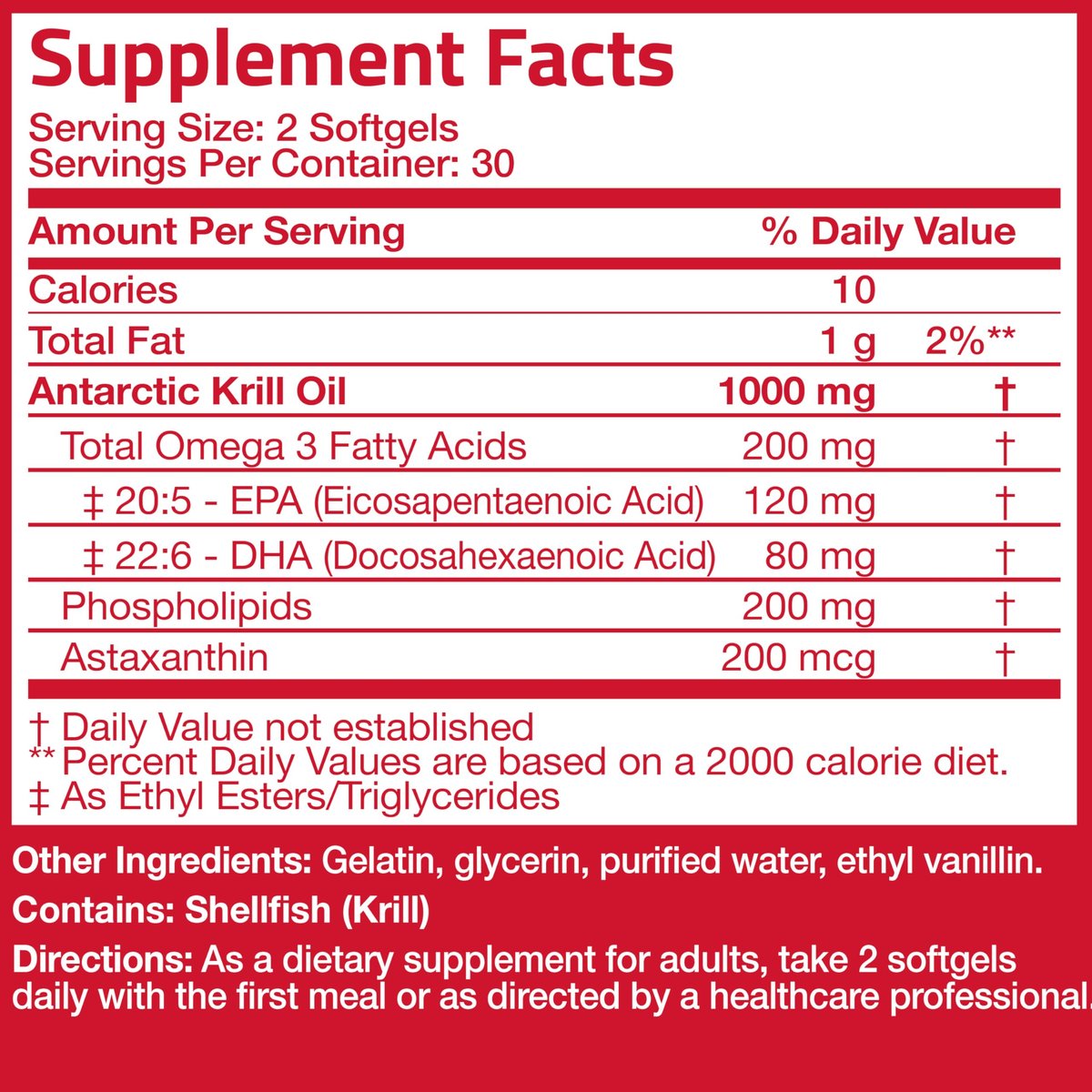 Bronson Antarktisches Krillöl 1000 mg mit Omega-3-Fettsäuren EPA, DHA, Astaxanthin und Phospholipiden – 60 Weichkapseln