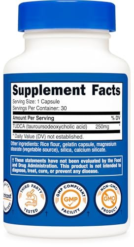 Nutricost Tudca 250mg, 30 Kapseln (Tauroursodeoxycholsäure) – Glutenfrei, Nicht-GMO