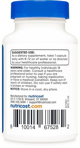 Nutricost Tudca 250mg, 30 Kapseln (Tauroursodeoxycholsäure) – Glutenfrei, Nicht-GMO