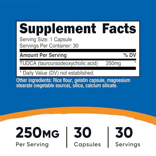 Nutricost Tudca 250mg, 30 Kapseln (Tauroursodeoxycholsäure) – Glutenfrei, Nicht-GMO