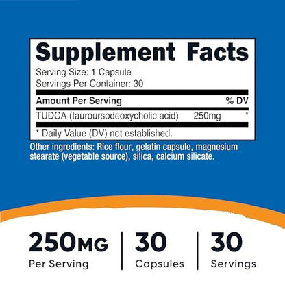 Nutricost Tudca 250mg, 30 Kapseln (Tauroursodeoxycholsäure) – Glutenfrei, Nicht-GMO
