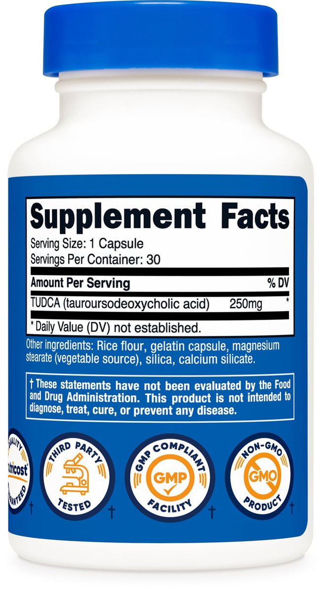 Nutricost Tudca 250mg, 30 Kapseln (Tauroursodeoxycholsäure) – Glutenfrei, Nicht-GMO