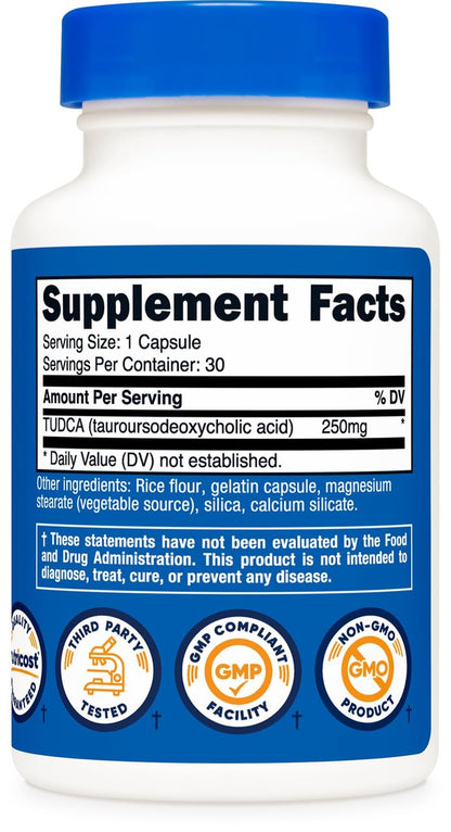 Nutricost Tudca 250mg, 30 Kapseln (Tauroursodeoxycholsäure) – Glutenfrei, Nicht-GMO