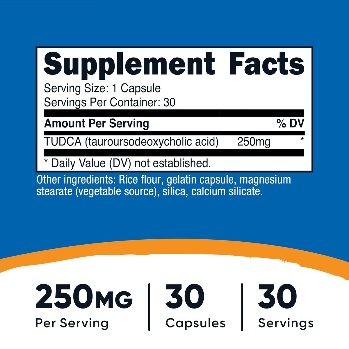 Nutricost Tudca 250mg, 30 Kapseln (Tauroursodeoxycholsäure) – Glutenfrei, Nicht-GMO