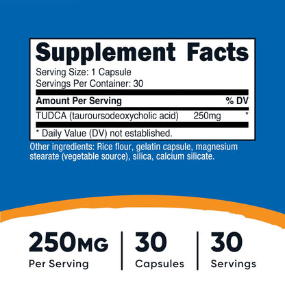 Nutricost Tudca 250mg, 30 Kapseln (Tauroursodeoxycholsäure) – Glutenfrei, Nicht-GMO