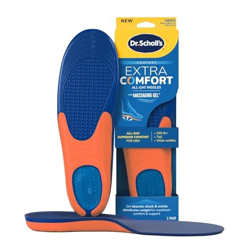Dr. Scholl’s Extra Comfort Support Einlegesohlen für Herren, Größe 8-14, 1 Paar: Ganztägiger Komfort mit massierendem Gel für große & schwere Männer, 90 kg+, breite Füße - Fußgewölbestütze, zuschneidbar