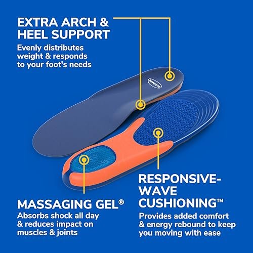 Dr. Scholl’s Extra Comfort Support Einlegesohlen für Herren, Größe 8-14, 1 Paar: Ganztägiger Komfort mit massierendem Gel für große & schwere Männer, 90 kg+, breite Füße - Fußgewölbestütze, zuschneidbar