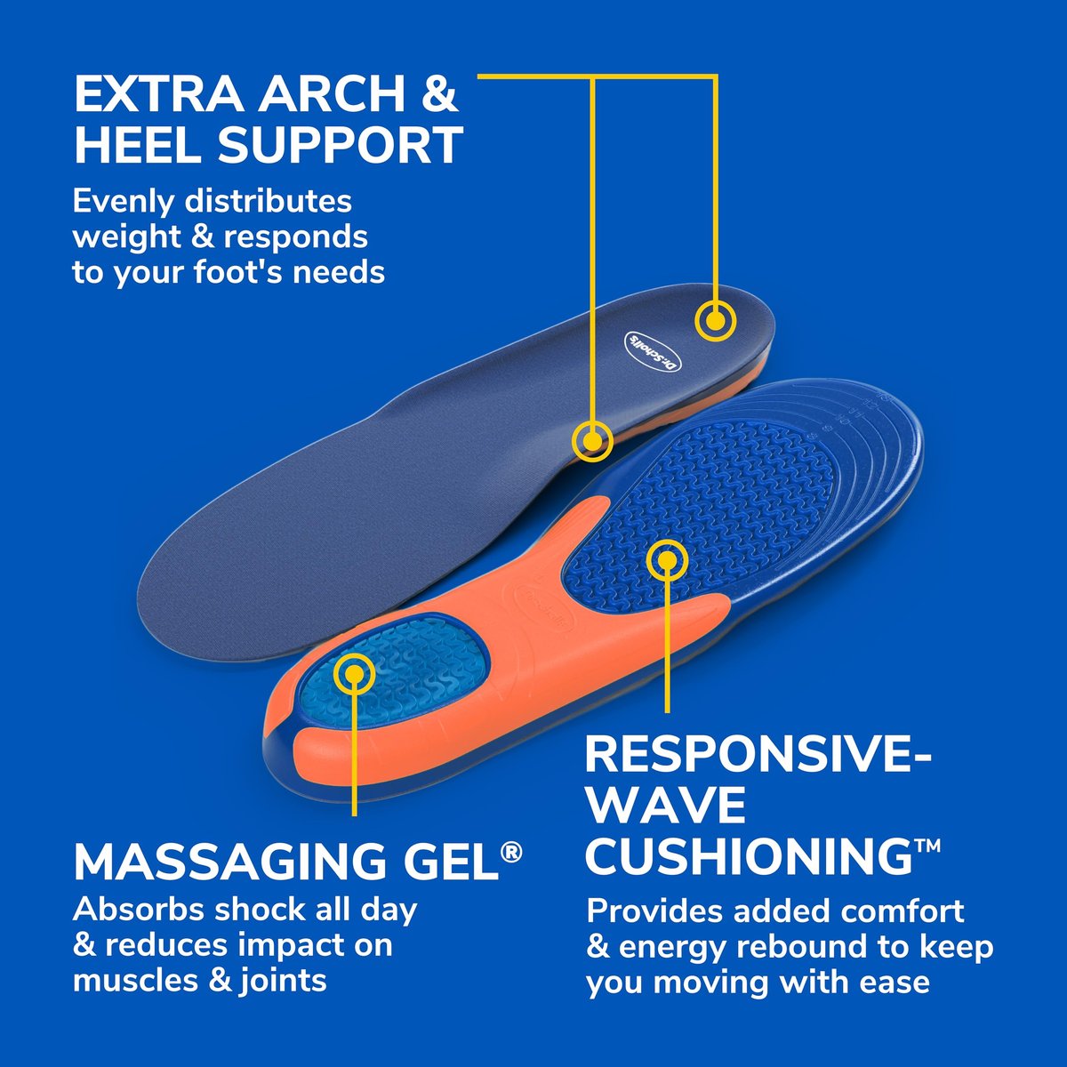 Dr. Scholl’s Extra Comfort Support Einlegesohlen für Herren, Größe 8-14, 1 Paar: Ganztägiger Komfort mit massierendem Gel für große & schwere Männer, 90 kg+, breite Füße - Fußgewölbestütze, zuschneidbar