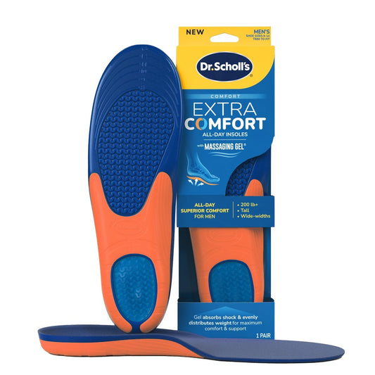 Dr. Scholl’s Extra Comfort Support Einlegesohlen für Herren, Größe 8-14, 1 Paar: Ganztägiger Komfort mit massierendem Gel für große & schwere Männer, 90 kg+, breite Füße - Fußgewölbestütze, zuschneidbar