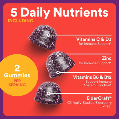 SmartyPants Kids Immunity Holunder Gummis – Immunsystem für Kinder mit Vitamin C, D, B6, B12 und Zink – 60 Stück (30 Tage Vorrat)