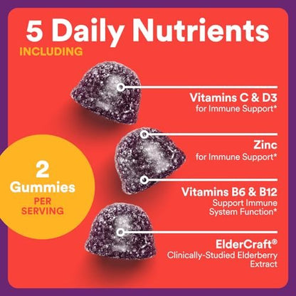SmartyPants Kids Immunity Holunder Gummis – Immunsystem für Kinder mit Vitamin C, D, B6, B12 und Zink – 60 Stück (30 Tage Vorrat)