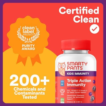 SmartyPants Kids Immunity Holunder Gummis – Immunsystem für Kinder mit Vitamin C, D, B6, B12 und Zink – 60 Stück (30 Tage Vorrat)