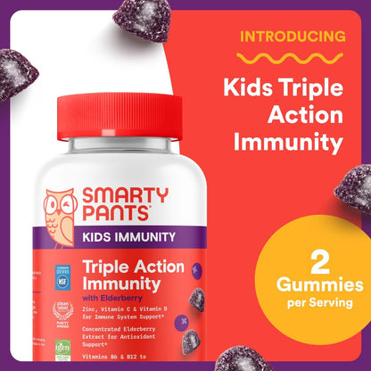 SmartyPants Kids Immunity Holunder Gummis – Immunsystem für Kinder mit Vitamin C, D, B6, B12 und Zink – 60 Stück (30 Tage Vorrat)