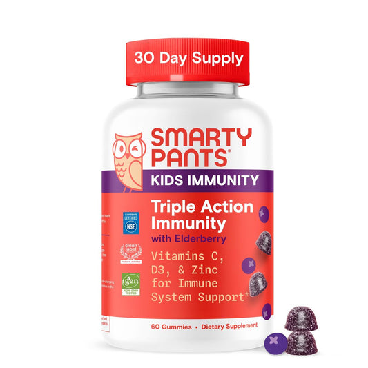 SmartyPants Kids Immunity Holunder Gummis – Immunsystem für Kinder mit Vitamin C, D, B6, B12 und Zink – 60 Stück (30 Tage Vorrat)
