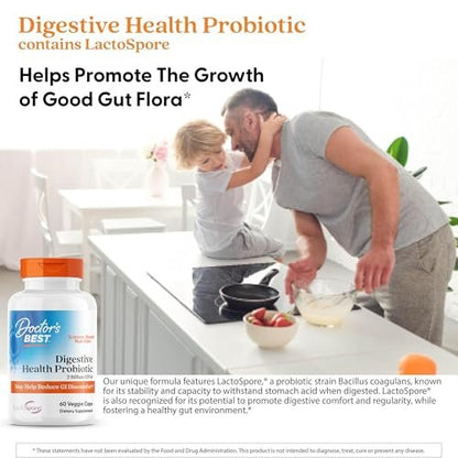 Doctor's Best Probiotikum für die Verdauungsgesundheit – Tägliche Unterstützung der Darmgesundheit für Männer & Frauen, 2 Milliarden KBE, mit LactoSpore (Heyndrickxia Coagulans), vegan – 60 vegane Kapseln