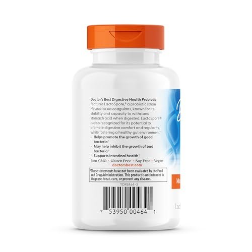 Doctor's Best Probiotikum für die Verdauungsgesundheit – Tägliche Unterstützung der Darmgesundheit für Männer & Frauen, 2 Milliarden KBE, mit LactoSpore (Heyndrickxia Coagulans), vegan – 60 vegane Kapseln