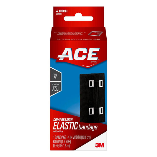 ACE 4-Zoll elastische Bandage mit Clips, Schwarz, ideal für Bein, Schulter und mehr, 1 Stück