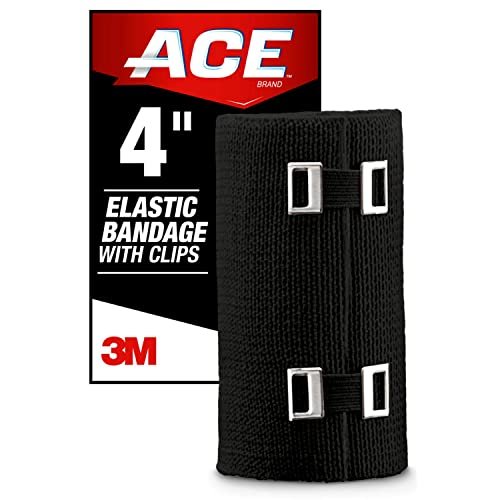 ACE 4-Zoll elastische Bandage mit Clips, Schwarz, ideal für Bein, Schulter und mehr, 1 Stück