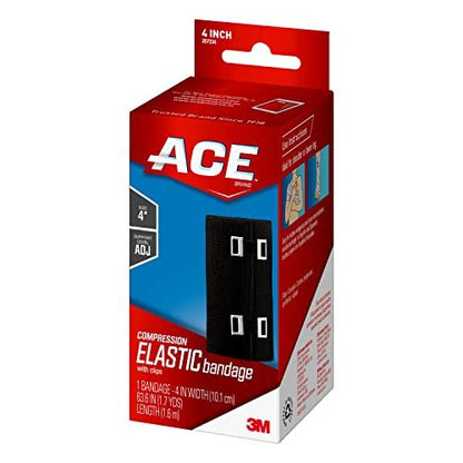 ACE 4-Zoll elastische Bandage mit Clips, Schwarz, ideal für Bein, Schulter und mehr, 1 Stück