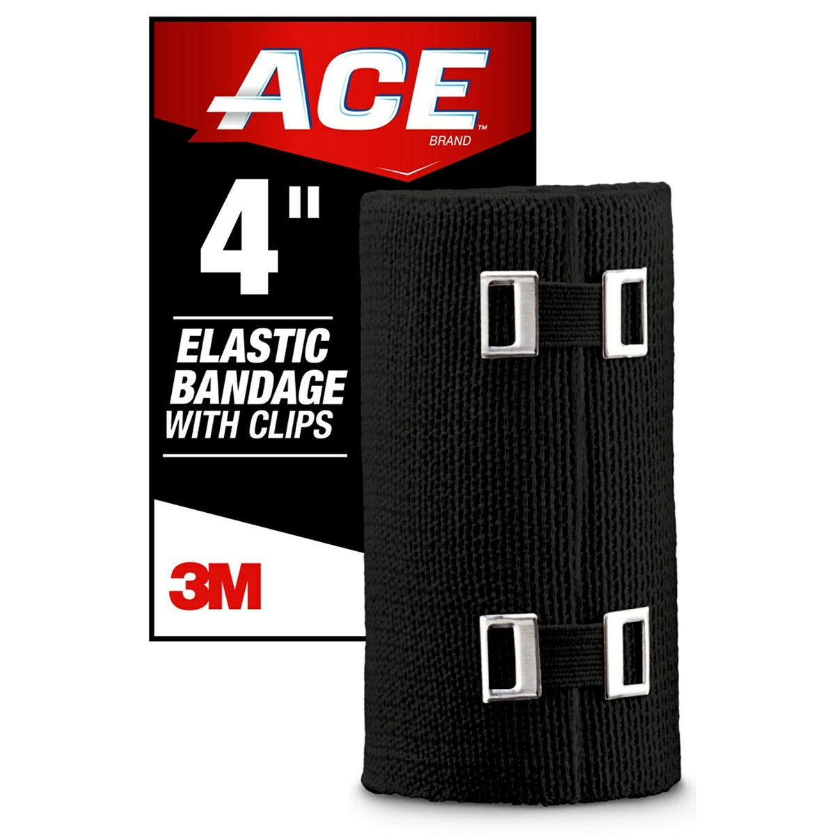 ACE 4-Zoll elastische Bandage mit Clips, Schwarz, ideal für Bein, Schulter und mehr, 1 Stück