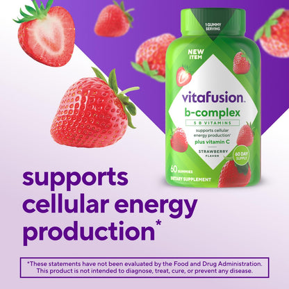 Vitafusion B-Complex Gummis – 5 B-Vitamine plus Vitamin C, Erdbeergeschmack, 60 Stück