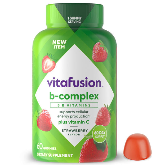 Vitafusion B-Complex Gummis – 5 B-Vitamine plus Vitamin C, Erdbeergeschmack, 60 Stück