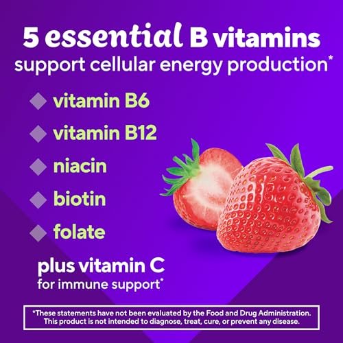 Vitafusion B-Complex Gummis – 5 B-Vitamine plus Vitamin C, Erdbeergeschmack, 60 Stück