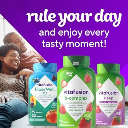 Vitafusion B-Complex Gummis – 5 B-Vitamine plus Vitamin C, Erdbeergeschmack, 60 Stück