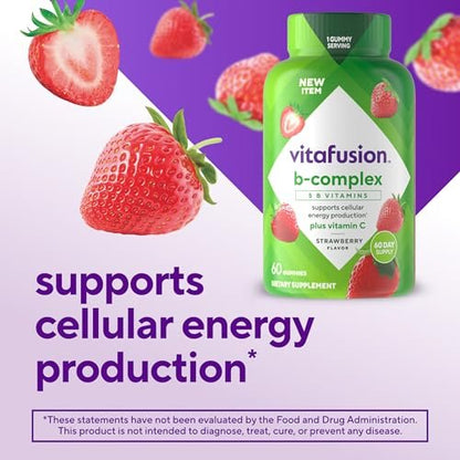 Vitafusion B-Complex Gummis – 5 B-Vitamine plus Vitamin C, Erdbeergeschmack, 60 Stück