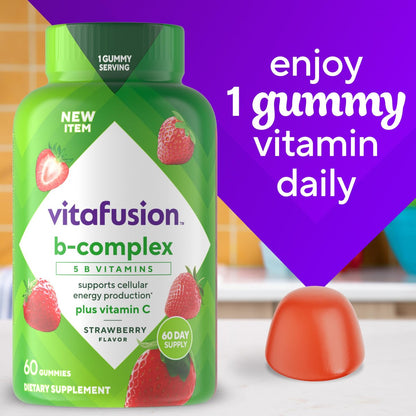 Vitafusion B-Complex Gummis – 5 B-Vitamine plus Vitamin C, Erdbeergeschmack, 60 Stück