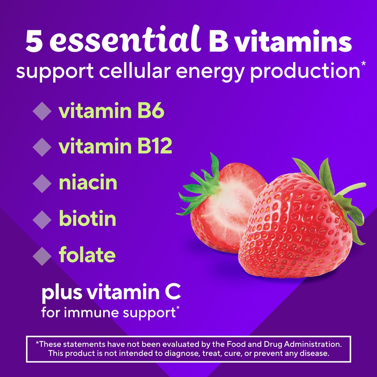 Vitafusion B-Complex Gummis – 5 B-Vitamine plus Vitamin C, Erdbeergeschmack, 60 Stück