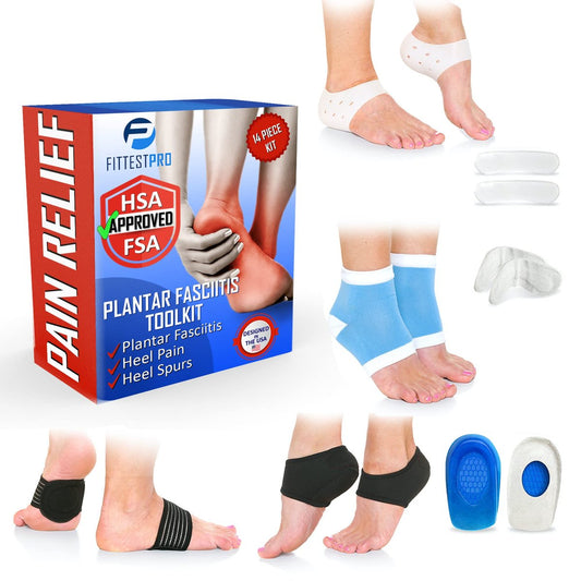 Plantarfasziitis Fußschmerzlinderung 14-teiliges Kit – Premium Unterstützung, Gel Fersensporn & Therapie Wickel, Kompressionsstrümpfe, Fußhüllen, Fußgewölbestützen, Fersenkissen Einlagen & Fersenhalter