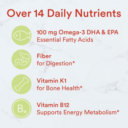 SmartyPants Kids Multivitamin Gummies mit Ballaststoffen - Vitamin D3, C, B12, B6, A, Zink, Biotin, Inositol, Fruchtgummis, drei Fruchtgeschmacksrichtungen, 90 Stück (22 Tage Vorrat)