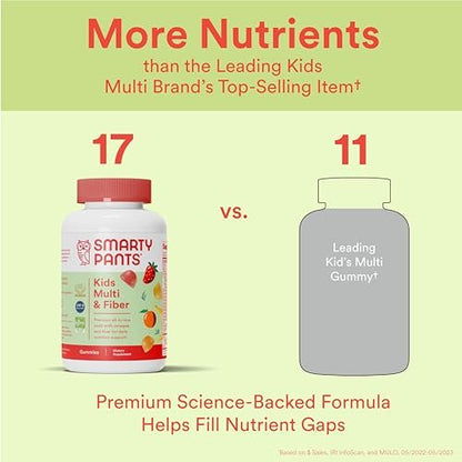 SmartyPants Kids Multivitamin Gummies mit Ballaststoffen - Vitamin D3, C, B12, B6, A, Zink, Biotin, Inositol, Fruchtgummis, drei Fruchtgeschmacksrichtungen, 90 Stück (22 Tage Vorrat)