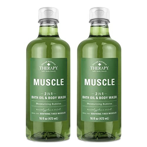 Village Naturals Therapy Muscle Foaming Bath Oil and Body Wash 16 oz. 2er-Pack – Entspannendes Duschöl und Badeschaum mit grünem Duft