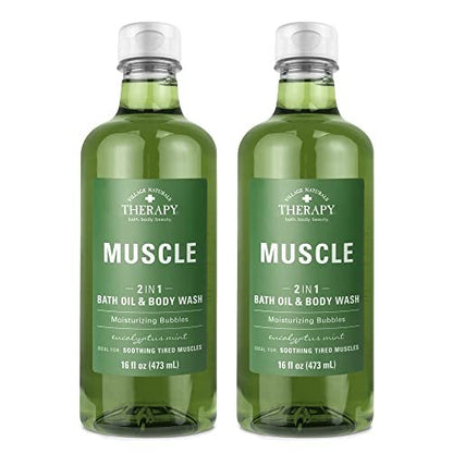 Village Naturals Therapy Muscle Foaming Bath Oil and Body Wash 16 oz. 2er-Pack – Entspannendes Duschöl und Badeschaum mit grünem Duft