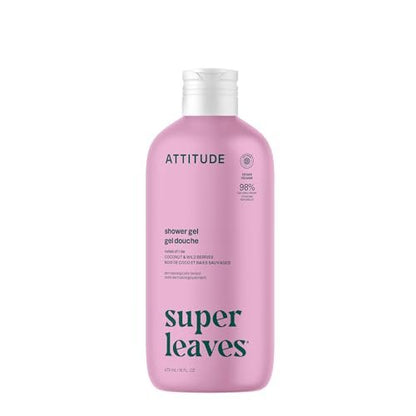 ATTITUDE Duschgel, EWG-zertifiziert, dermatologisch getestet, pflanzlich & mineralbasiert, vegan, Duft Kokosnuss & wilde Beeren, 473 ml