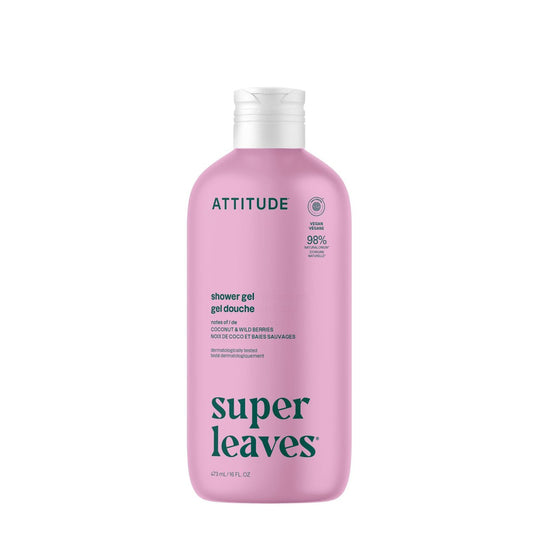 ATTITUDE Duschgel, EWG-zertifiziert, dermatologisch getestet, pflanzlich & mineralbasiert, vegan, Duft Kokosnuss & wilde Beeren, 473 ml