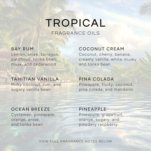 Eternal Essence Oils Tropical Set mit 6 Premium Duftölen - Enthält Kokoscreme, Bay Rum, Piña Colada, Tahitianische Vanille, Meeresbrise und Ananas-Duftöle - 10 ml