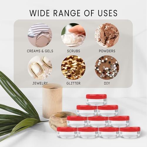 50 Stück leere, klare Acryl-Runddosen 5 g – BPA-freie Behälter für Kosmetik, Lotion, Creme, Make-up, Perlen, Lidschatten, Strasssteine, Proben, Töpfe, kleine Accessoires (roter Deckel)