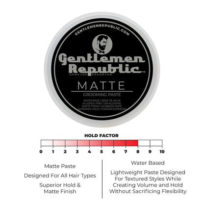Gentlemen Republic 4oz Matte Paste für Männer – Wasserbasierte Haarpaste mit starkem Halt & matter Oberfläche – Alkoholfrei für natürliche Textur – Hergestellt in den USA