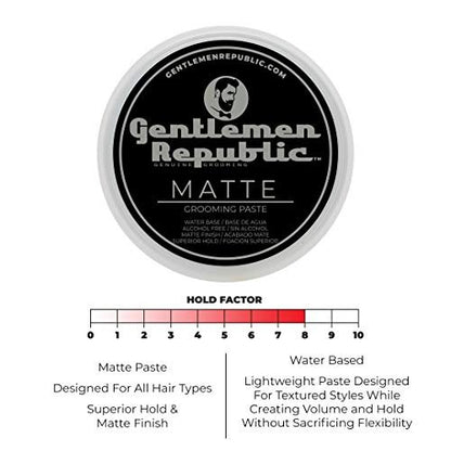 Gentlemen Republic 4oz Matte Paste für Männer – Wasserbasierte Haarpaste mit starkem Halt & matter Oberfläche – Alkoholfrei für natürliche Textur – Hergestellt in den USA