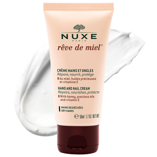 Nuxe Rêve de Miel Hand- und Nagelcreme mit Honig, Sheabutter, Mandelöl und Vitamin E für trockene, rissige Hände, 50 ml