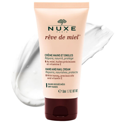 Nuxe Rêve de Miel Hand- und Nagelcreme mit Honig, Sheabutter, Mandelöl und Vitamin E für trockene, rissige Hände, 50 ml