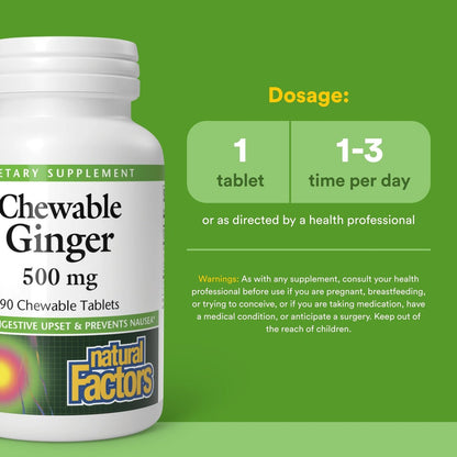 Natural Factors Kaugummi-Ingwer 500 mg, 90 Kautabletten