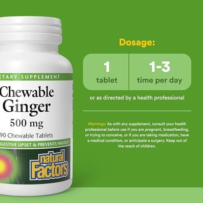 Natural Factors Kaugummi-Ingwer 500 mg, 90 Kautabletten