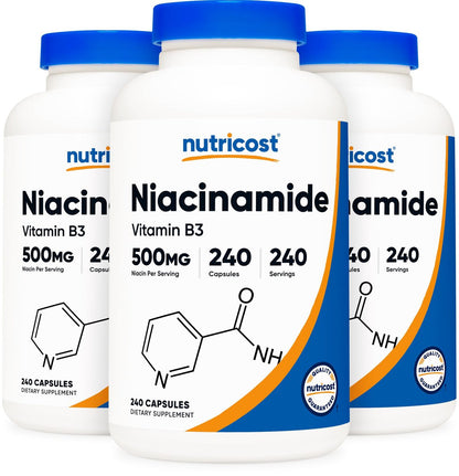 Nutricost Niacinamid (Vitamin B3) 500mg, 240 Kapseln - Nicht-GVO, Glutenfrei, Flush-freies Vitamin B3