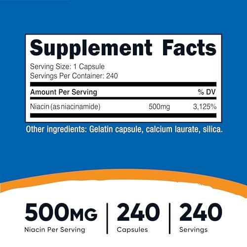 Nutricost Niacinamid (Vitamin B3) 500mg, 240 Kapseln - Nicht-GVO, Glutenfrei, Flush-freies Vitamin B3